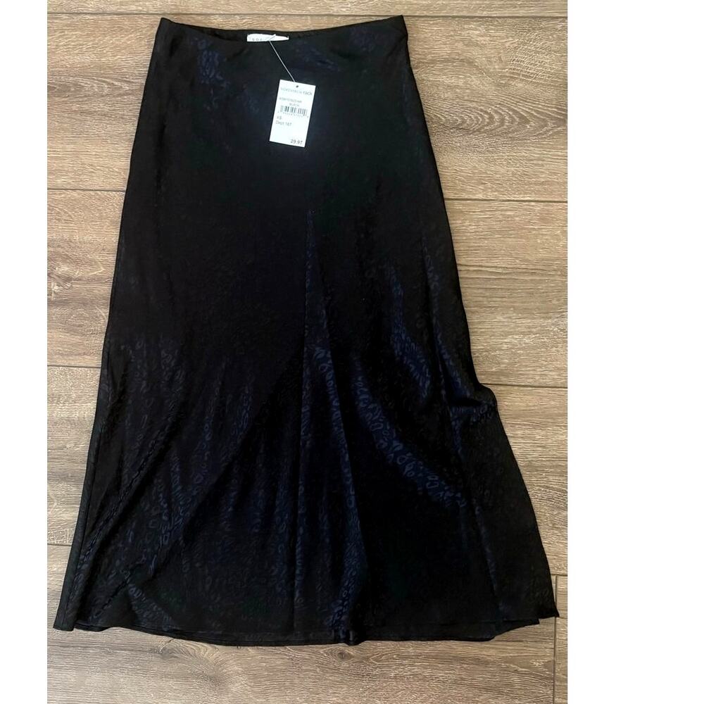 Socialite Black Satin Midi Skirt Small NWT